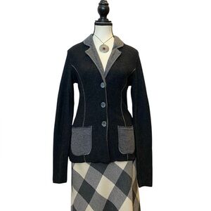 Chic Black and Gray Two-Tone Women's Knit Blazer wool cashmere blend EUC small